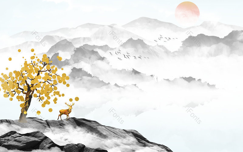 中国风树木手绘风景山水插画背景设计,插画/手绘图,插画/手绘图库,插画/手绘图下载,插画/手绘